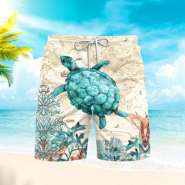 Retro Vintage Style Sea Turtle Beach Shorts For Men