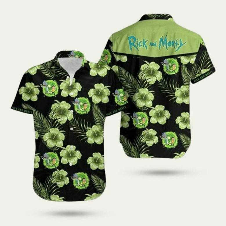 Rick And Morty Hibiscus Pattern Hawaiian Shirt