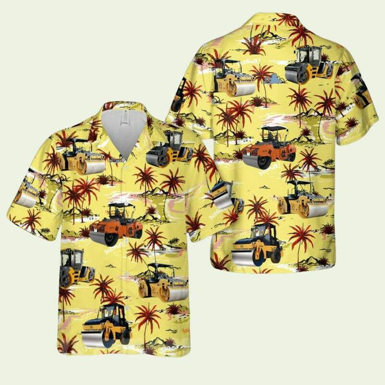 Road Construction Tandem Road Roller Full Print Summer Sets Hawaiian Shirt