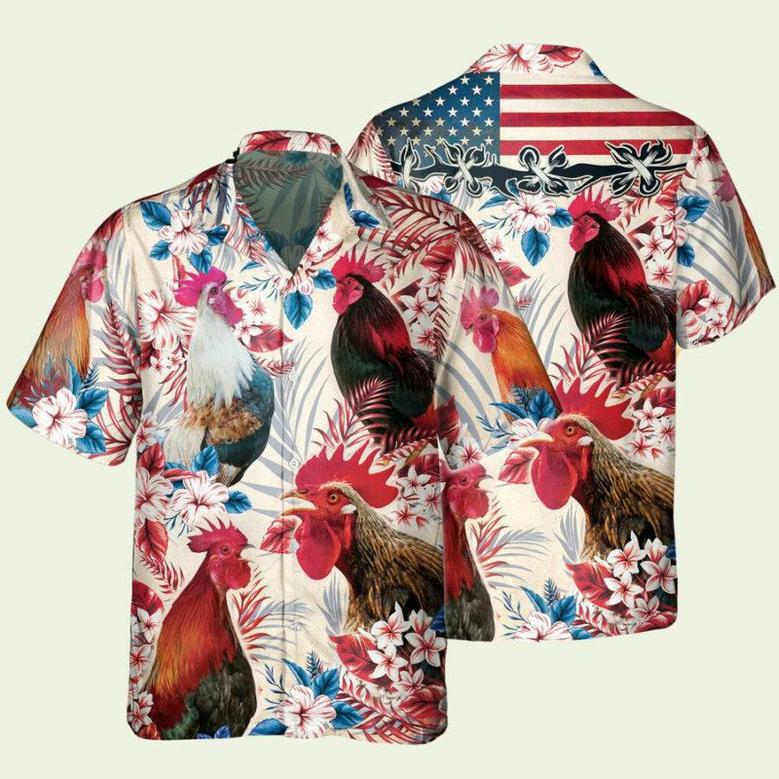 Rooster With American Flag Hawaiian Shirt