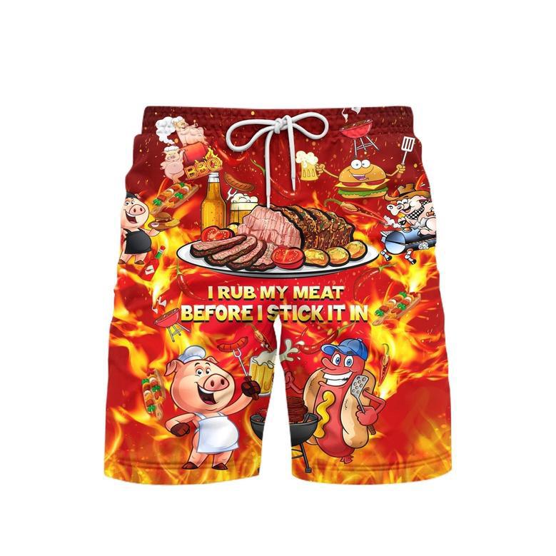 Rub My Meat Before I Stick It In Hot Fire Beach Shorts For Men