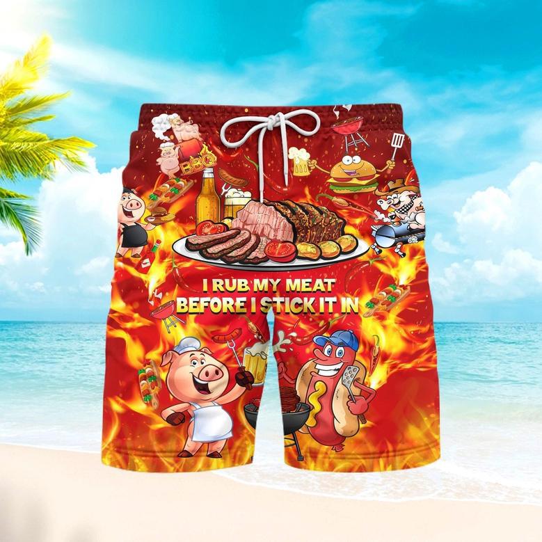 Rub My Meat Before I Stick It In Hot Fire Beach Shorts For Men