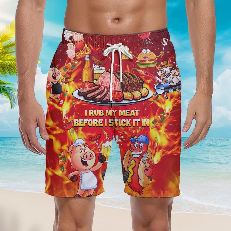 Rub My Meat Before I Stick It In Hot Fire Beach Shorts For Men