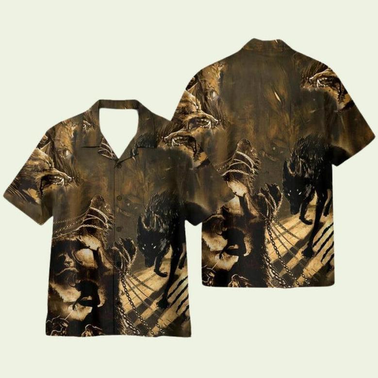 Scary Black Wolf Mens Hawaiian Shirt