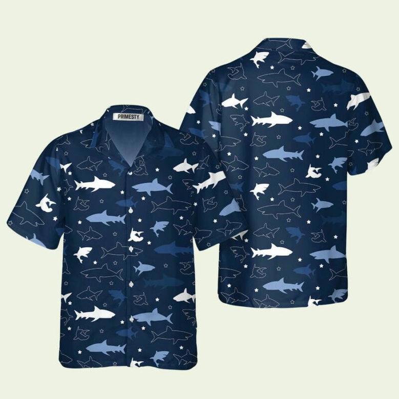 Shark Blue And White Pattern Shark Hawaiian Shirt