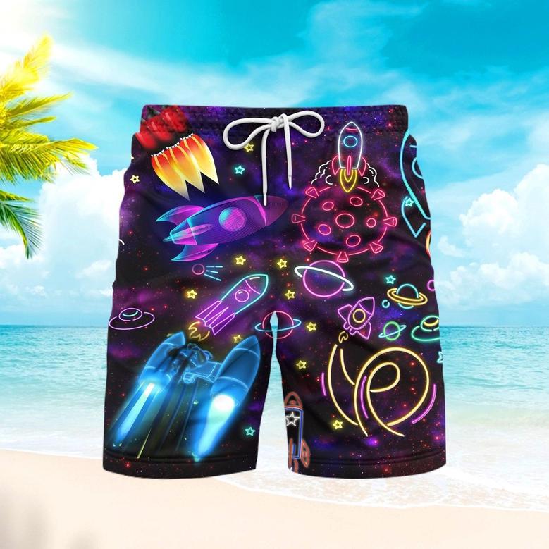 Shoot For The Stars Glowing Rocket Beach Shorts For Men