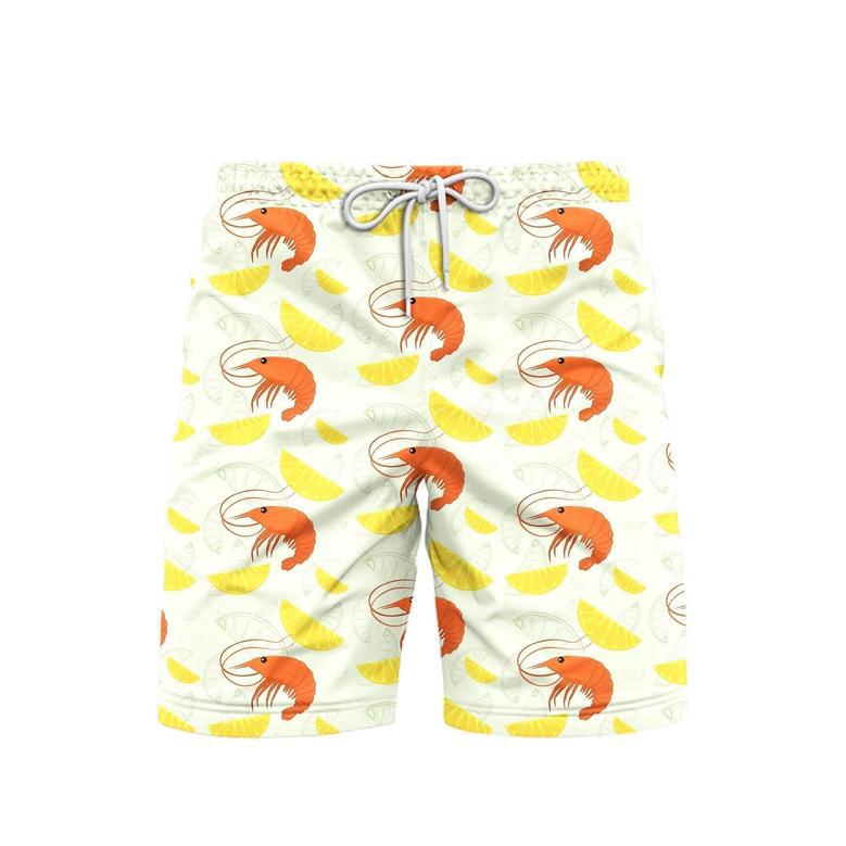 Shrimp On Yellow Lemon Slices Beach Shorts For Men