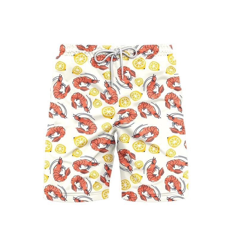 Shrimps And Lemons Pattern Beach Shorts For Men