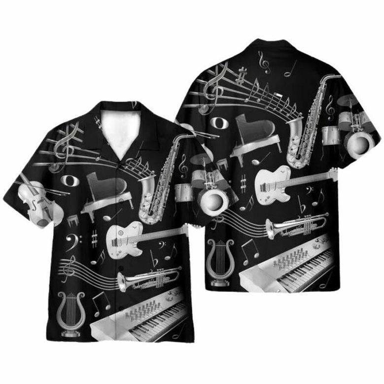 Silver Musical Instrument Hawaiian Shirt