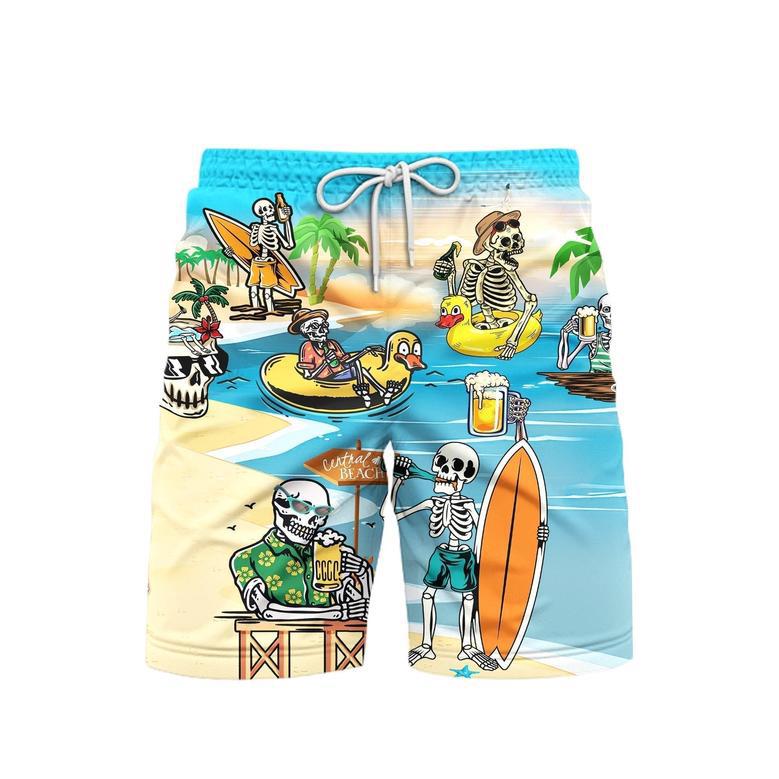 Skeleton Skull Relaxing On The Beach Summer Vacation Beach Shorts For Men