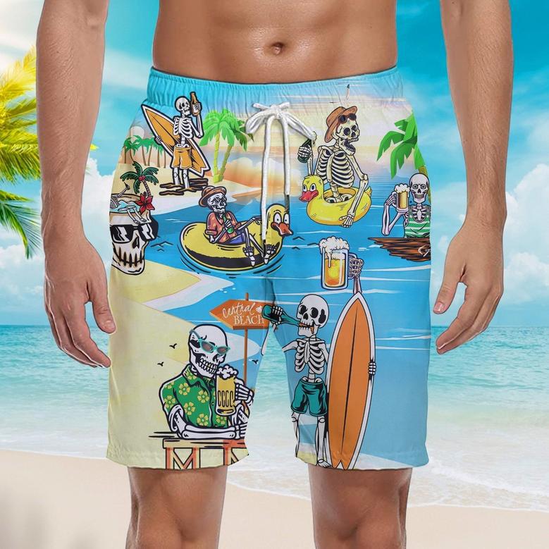 Skeleton Skull Relaxing On The Beach Summer Vacation Beach Shorts For Men