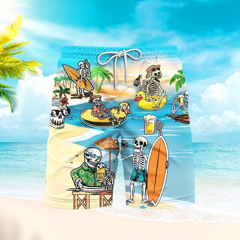 Skeleton Skull Relaxing On The Beach Summer Vacation Beach Shorts For Men