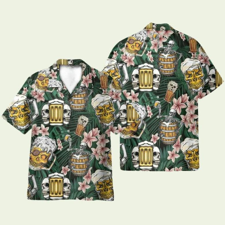 Skull Beer Summer Tropical Flowers Pattern Hawaiian Shirt