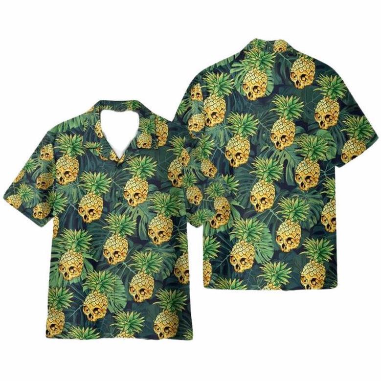 Skull Pineapple Tropical Leaves Pattern Hawaiian Shirt