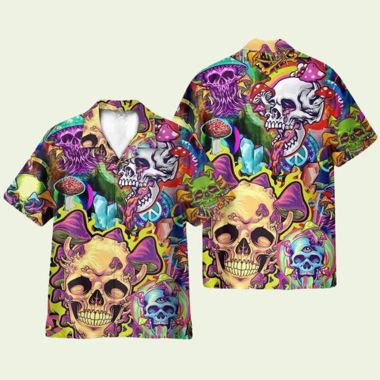 Skull Printed Casual Abstract Hippie Style Hawaiian Shirt