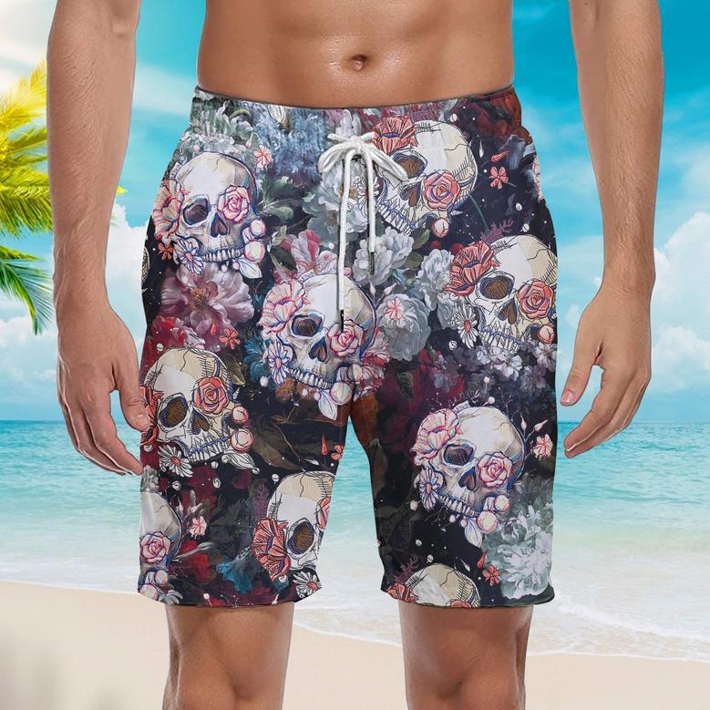 Skull Roses Beach Shorts For Men