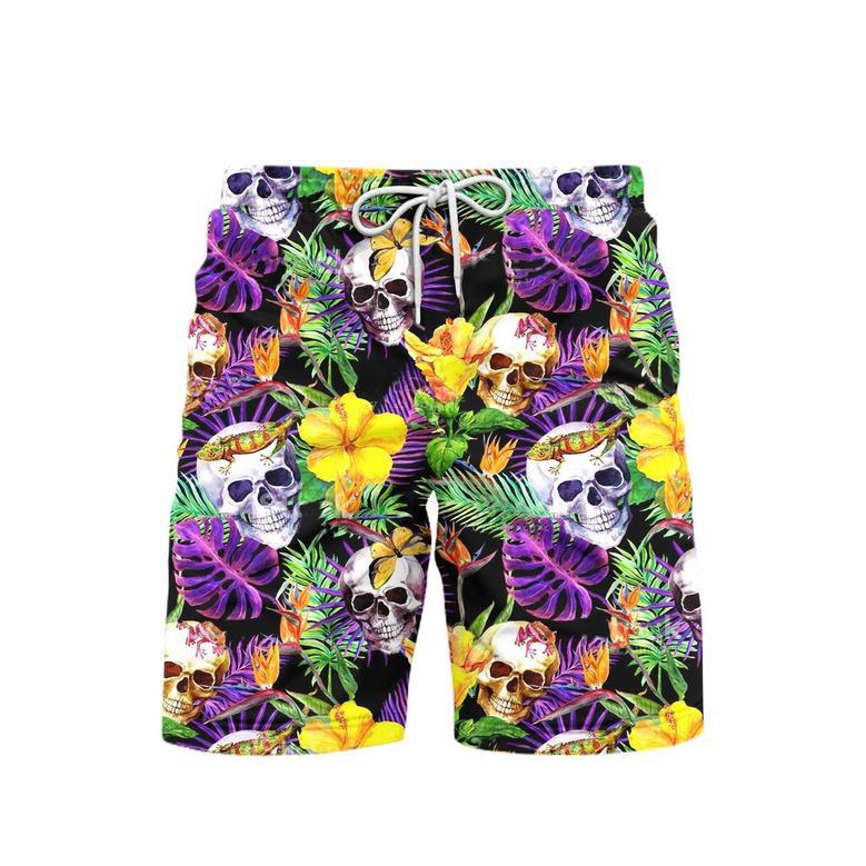 Skull Tropical Purple Beach Shorts For Men