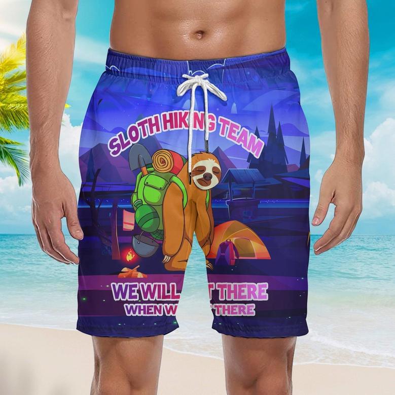 Sloth Hiking Team Night Landscape Beach Shorts For Men