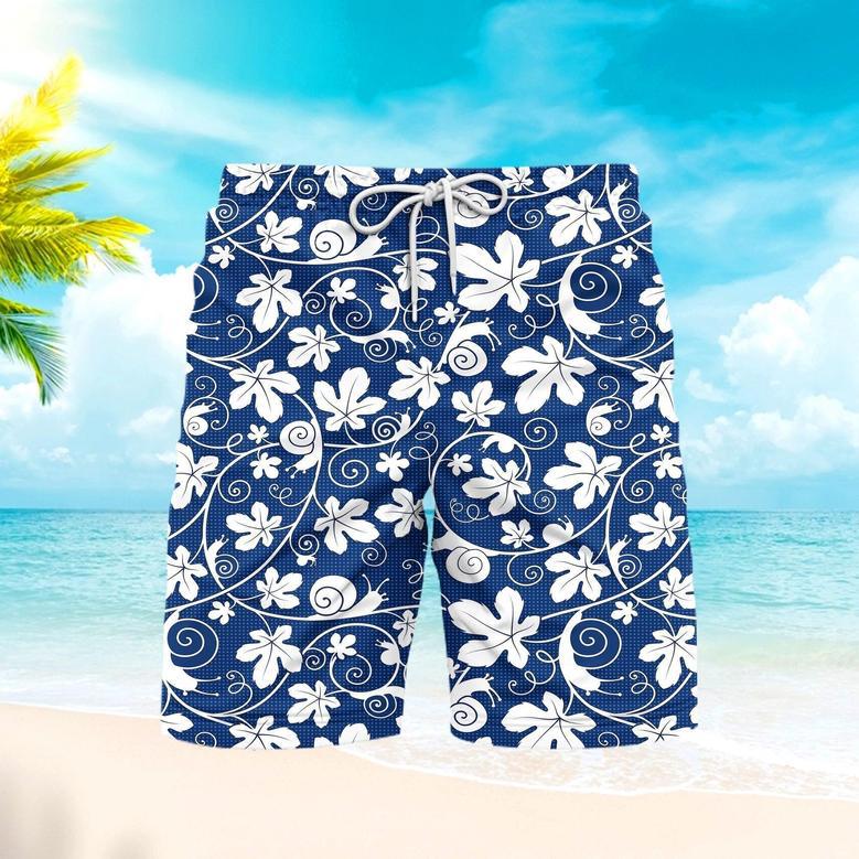 Snails On The Vine White Blue Floral Beach Shorts For Men