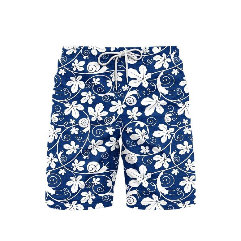 Snails On The Vine White Blue Floral Beach Shorts For Men