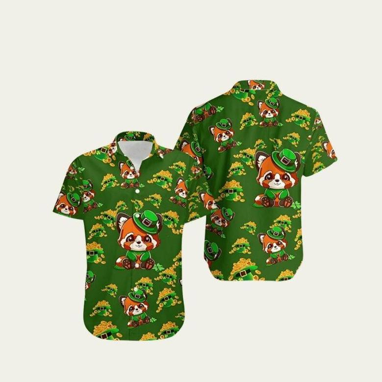 St Patricks Day Red Panda Print Gold Coins Hawaiian Shirt