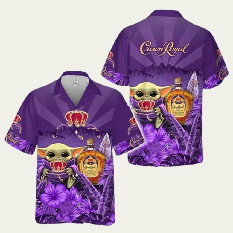 Star Wars Baby Yoda Holding Crown Royal Hawaiian Shirt