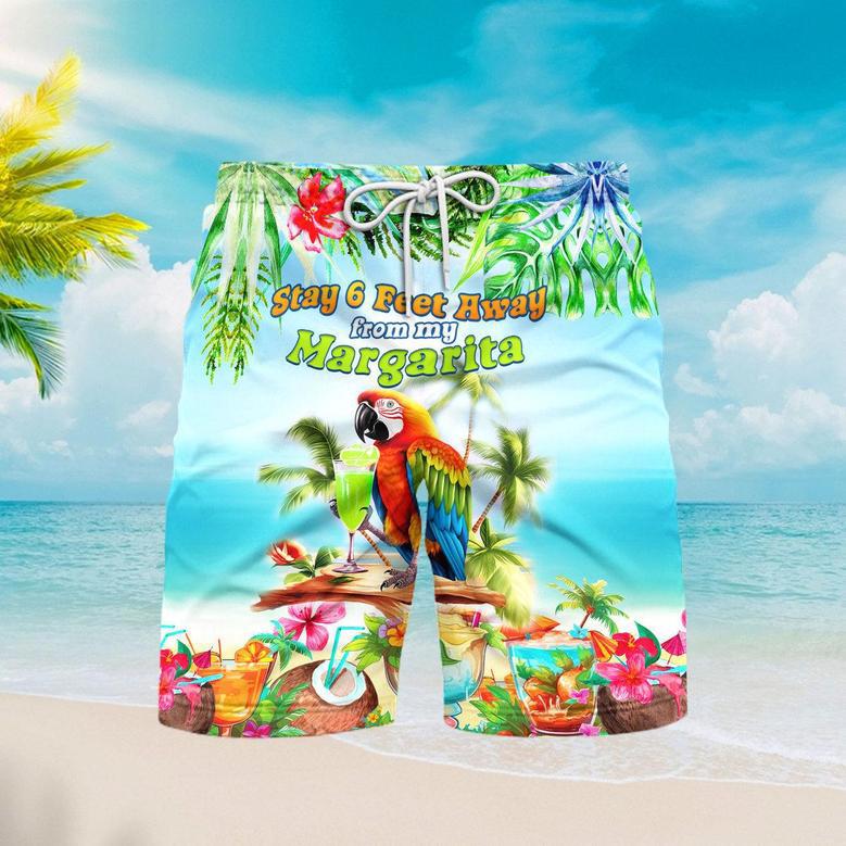 Stay 6 Feet Away From My Margarita Parrot Tropical Beach Shorts For Men