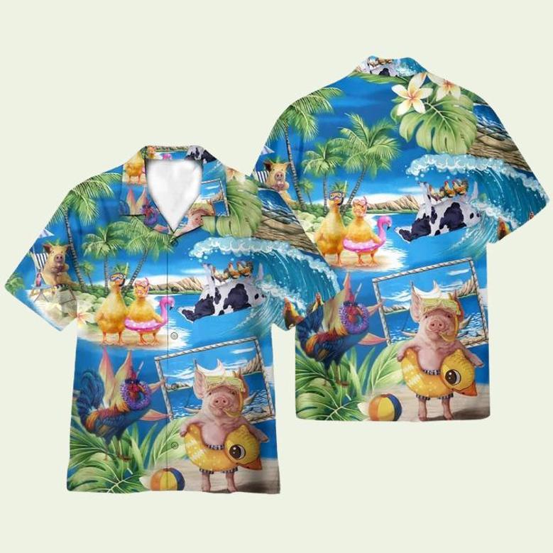 Stay Cool Duck Rooster Pig And Cow Animals Hawaiian Shirt