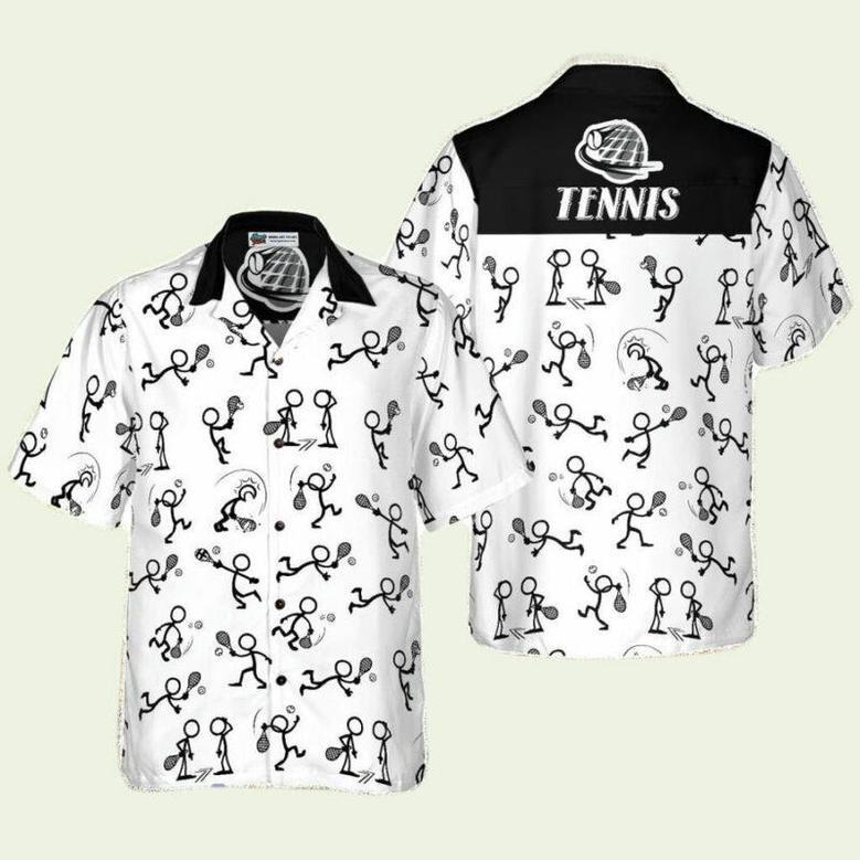 Stick Figures Tennis Black And White Hawaiian Shirt