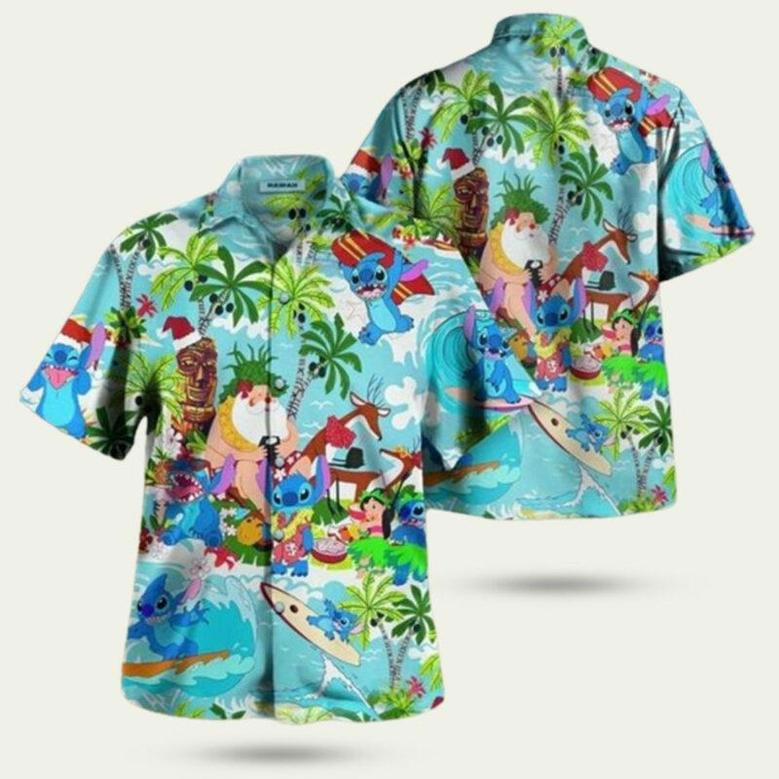 Stitch Santa On The Beach Hawaiian Shirt