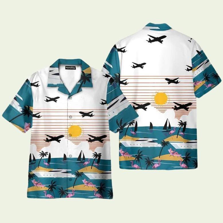 Summer Beach Flamingo And Planes Hawaiian Shirt