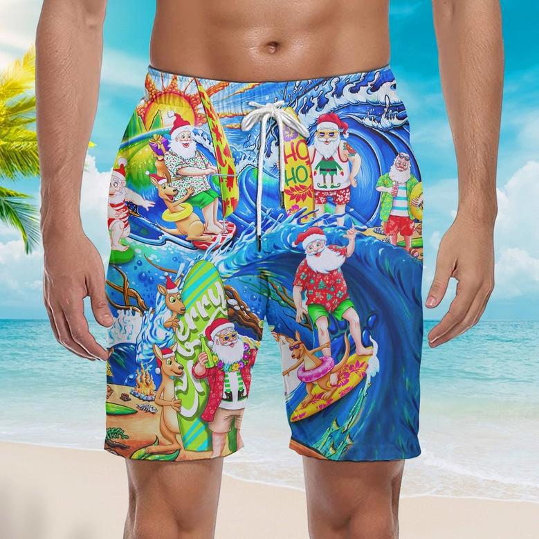 Surfing Funny Santa Christmas Beach Shorts For Men