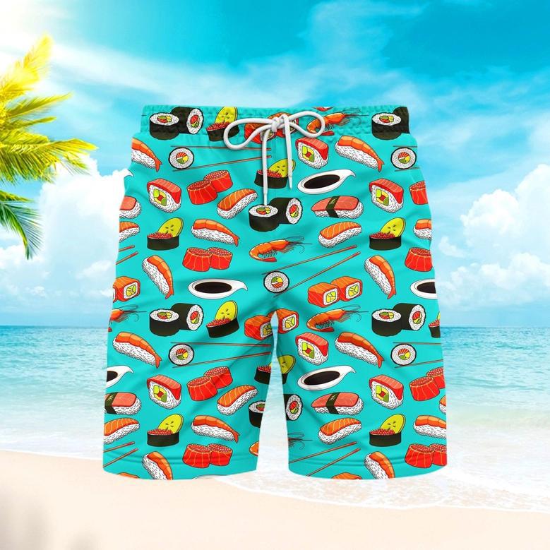 Sushi Rolls Japanese Seafood Beach Shorts For Men