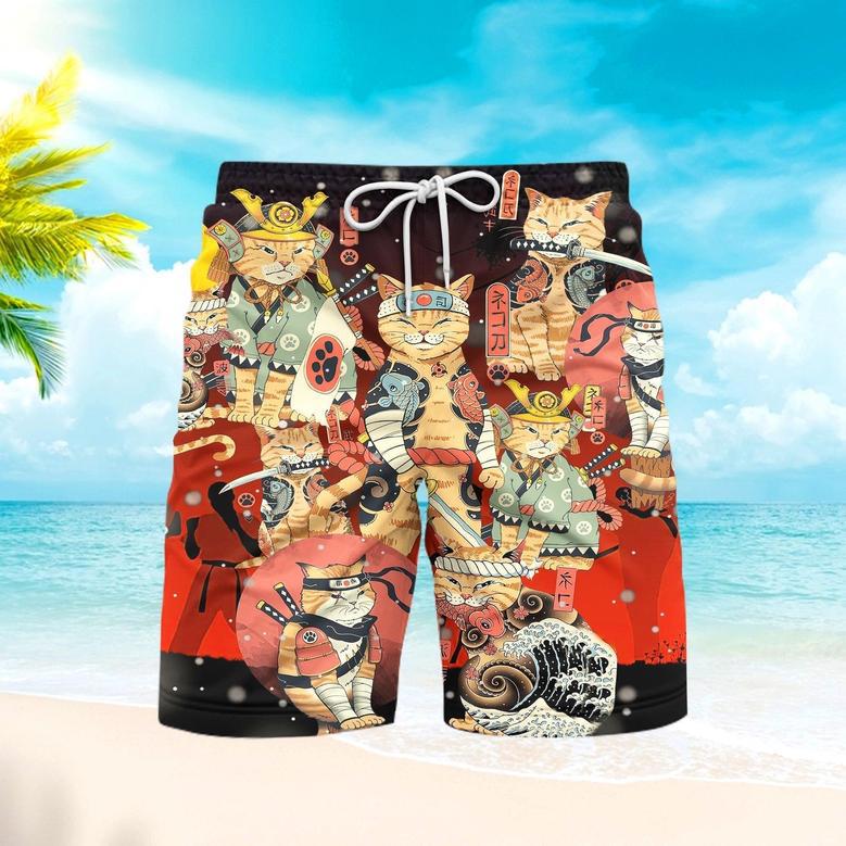 Sushi Samurai Master Cats Beach Shorts For Men