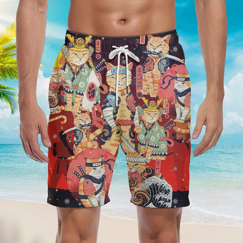 Sushi Samurai Master Cats Beach Shorts For Men