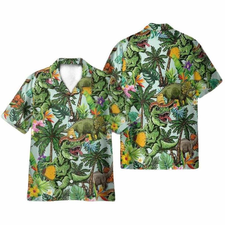 Taco T Rex Tropical Leaves Pattern Hawaiian Shirt