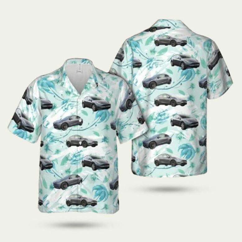 Tesla Model Y Grey Tropical Summer Hawaiian Shirt