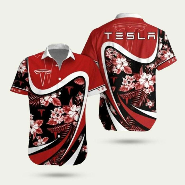 Tesla Red Pattern Hawaiian Shirt