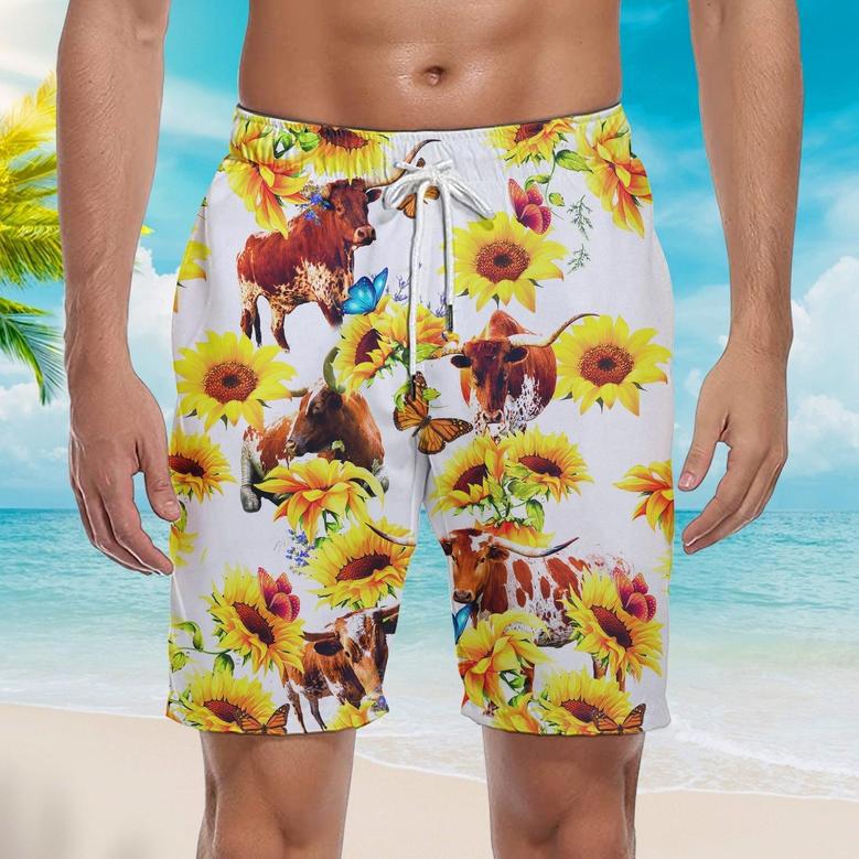 Texas Longhorn Sun Flower Beach Shorts For Men