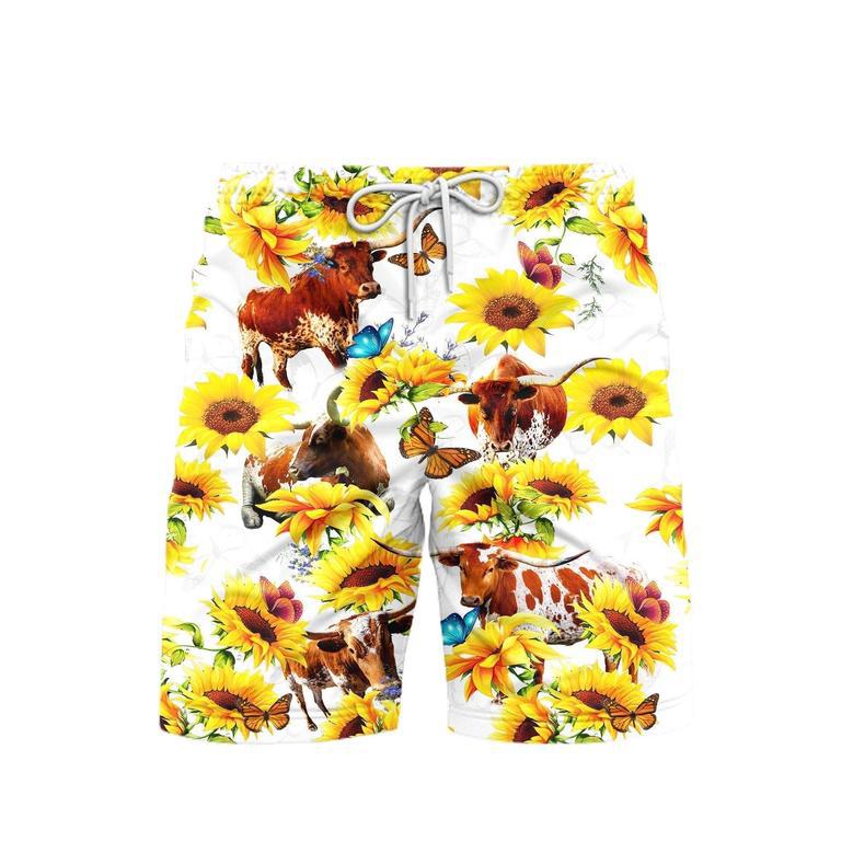 Texas Longhorn Sun Flower Beach Shorts For Men