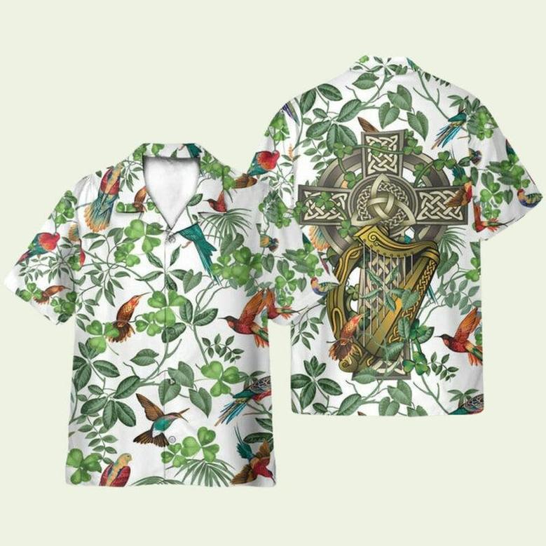 The Celtic Cross Harp Irish Shamrock Hawaiian Shirt