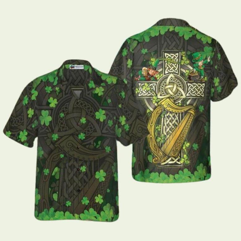 The Celtic Cross Harp Leprechaun Proud Irish Pride Hawaiian Shirt