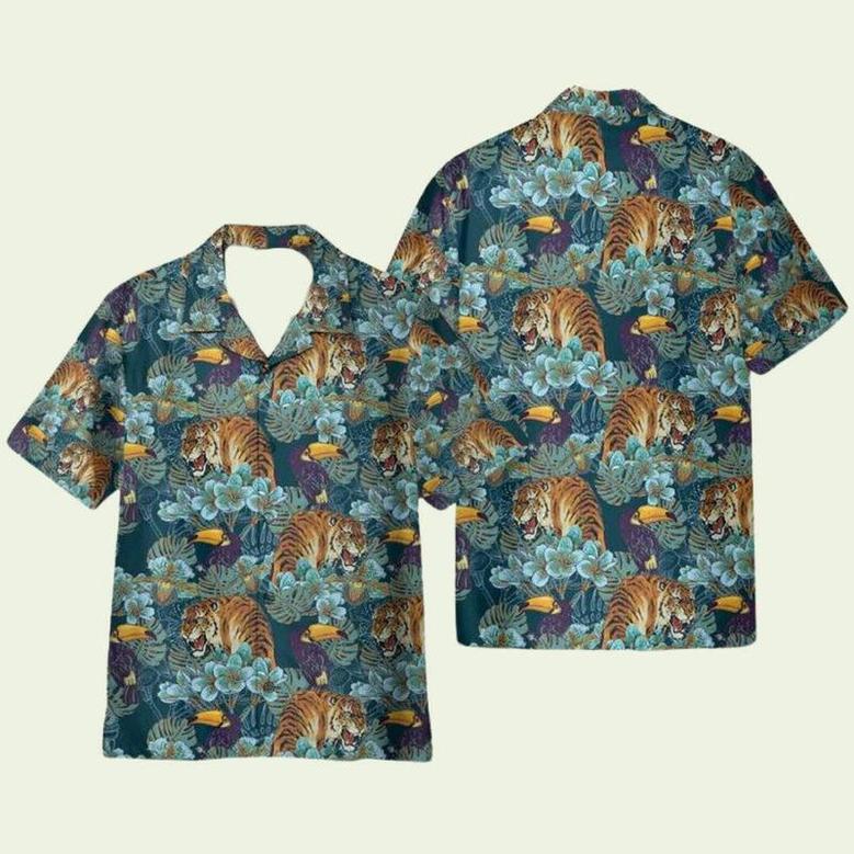 Tiger And Peacock Tropical Pattern Japanese Style Hawaiian Shirt