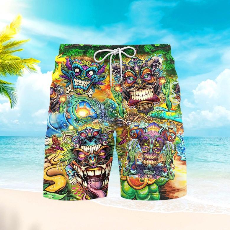 Tiki Tiki Hippie Smile Green Beach Shorts For Men