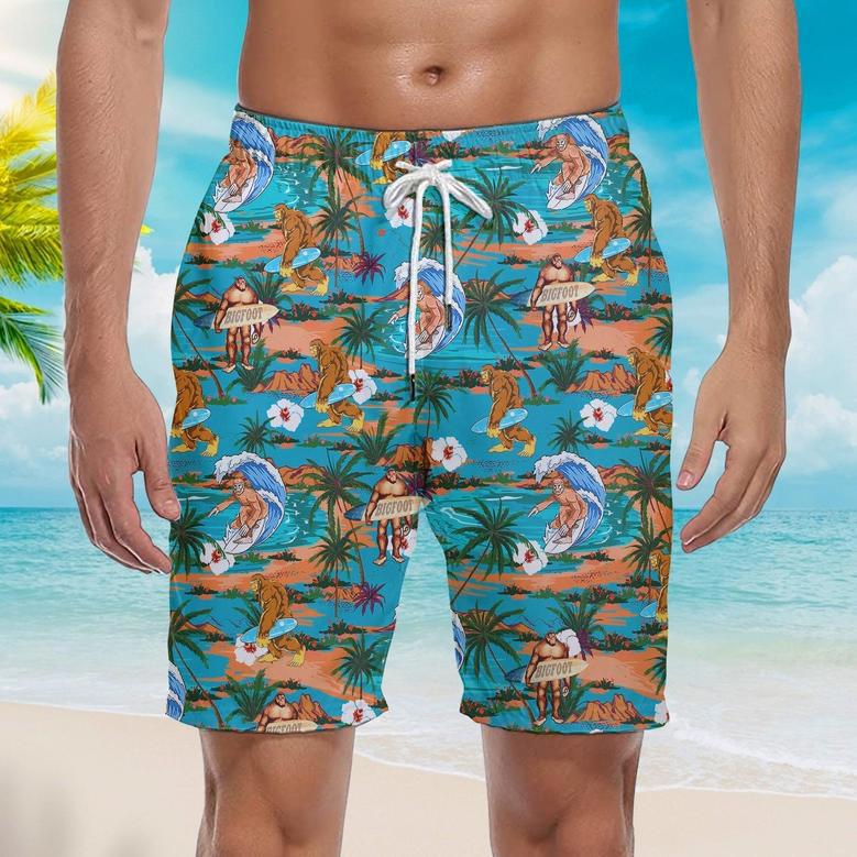 Tropical Beach Bigfoot Blue Beach Shorts For Men