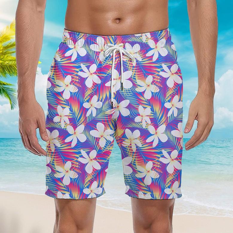 Tropical Flowers With Leaves Beach Shorts For Men