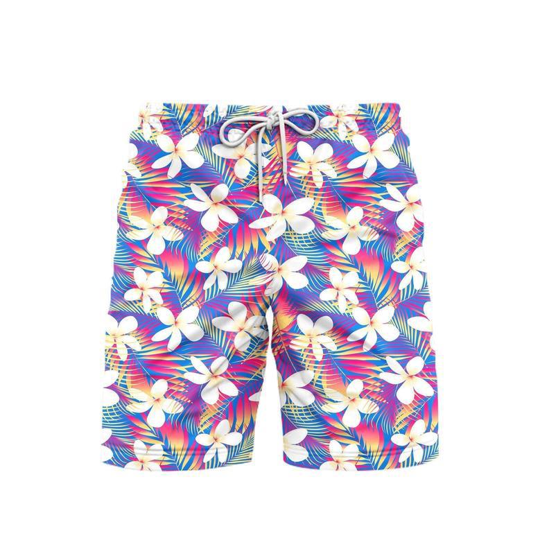 Tropical Flowers With Leaves Beach Shorts For Men