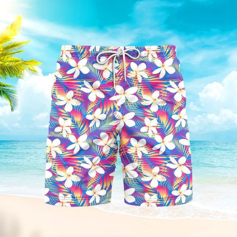 Tropical Flowers With Leaves Beach Shorts For Men