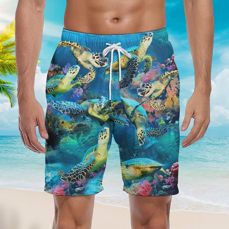 Turtle Under The Ocean Blue Beach Shorts For Men