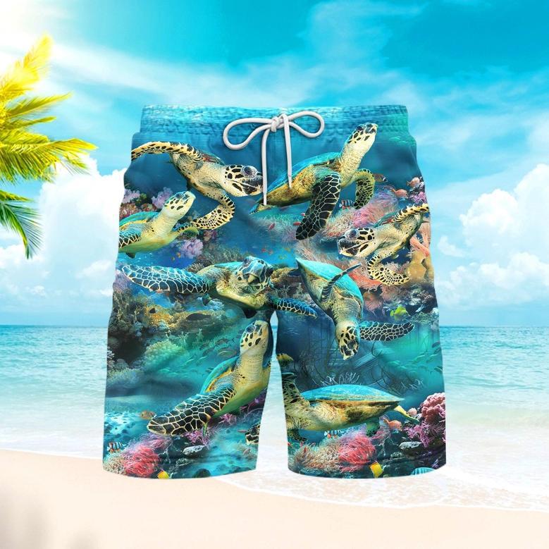 Turtle Under The Ocean Blue Beach Shorts For Men